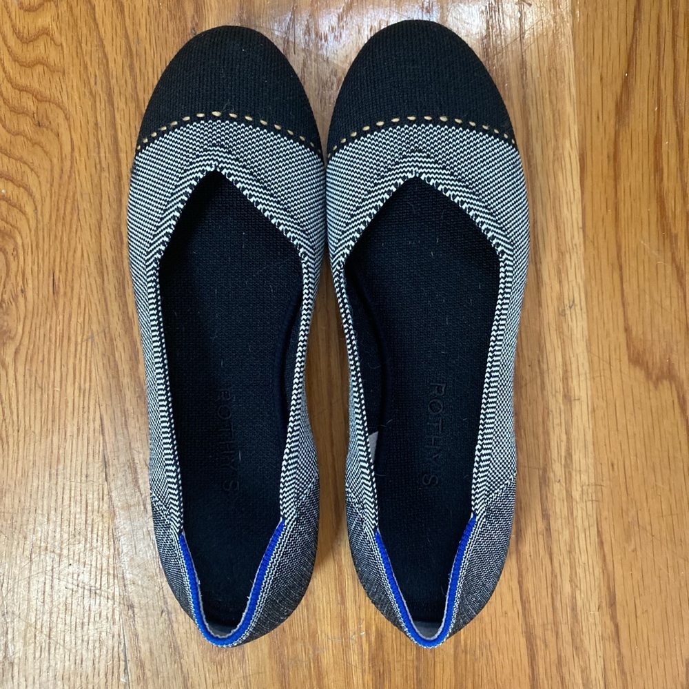 Rothy's Black and Blue Patterned Flats